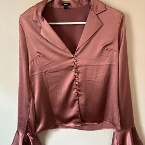 Express Satin Button-Up Blouse - Rose